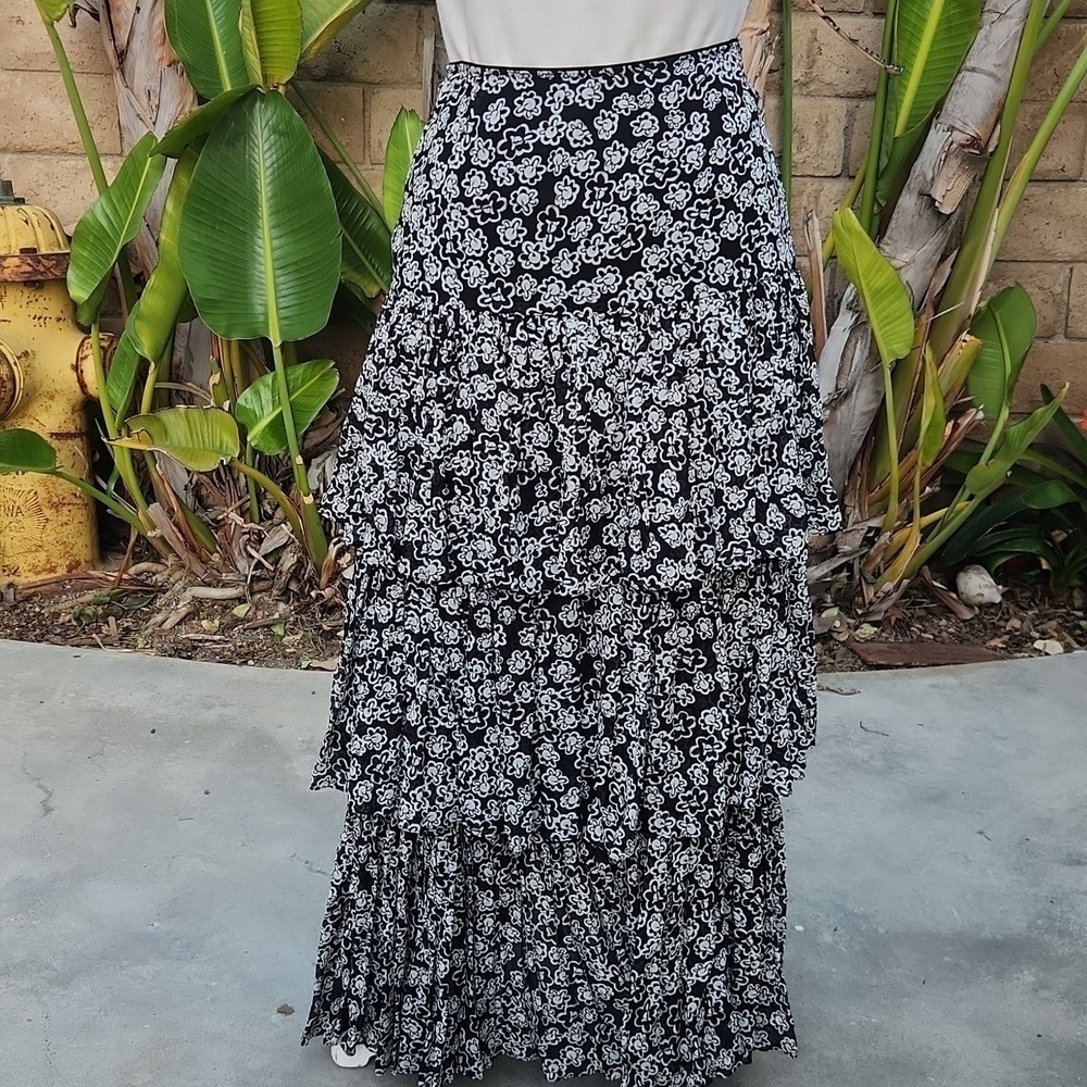 Dorothee Schumacher Floral Transparancies Black White Tiered Maxi Skirt New 2
